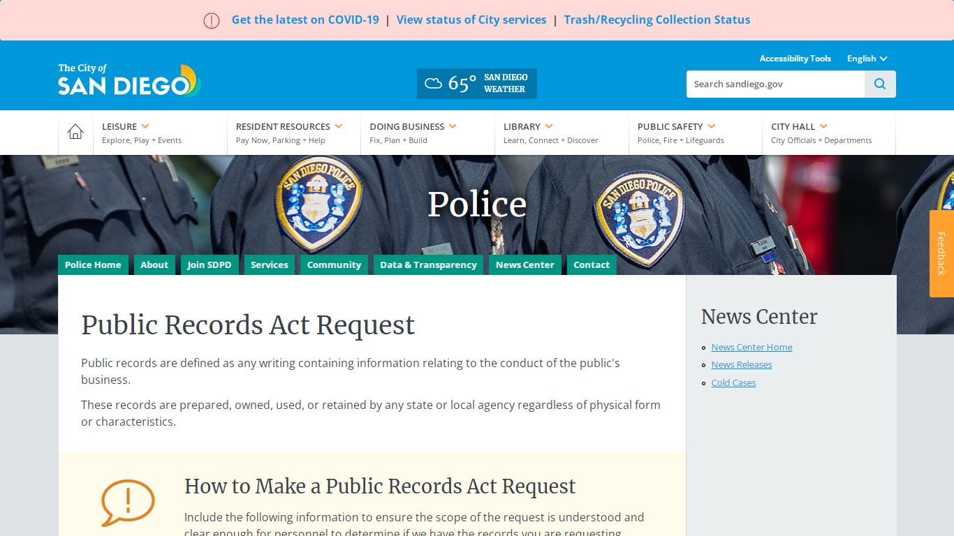 Public Records Act Request | Police - San Diego