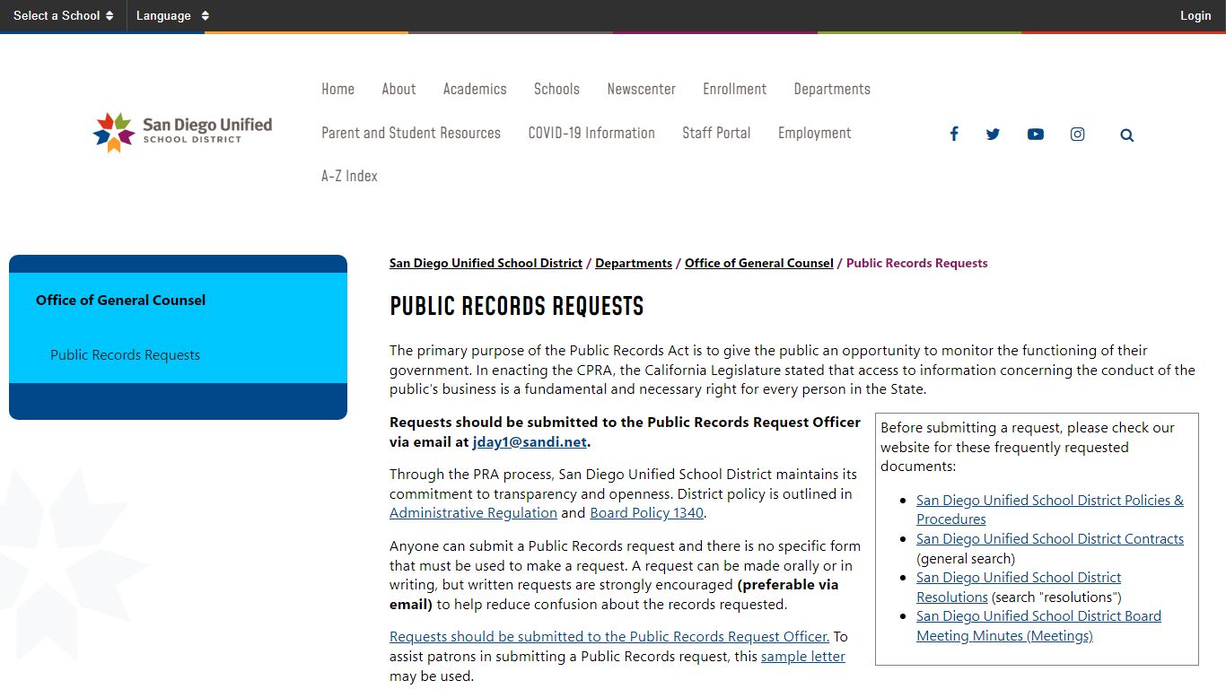 Public Records Requests - San Diego Unified School District