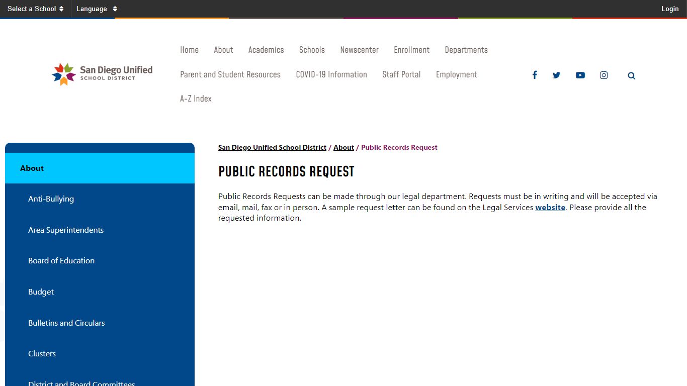 Public Records Request - San Diego Unified School District